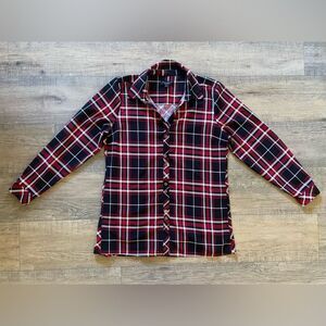 Susan Graver women’s size M 10/12 red black plaid long sleeve button down shirt